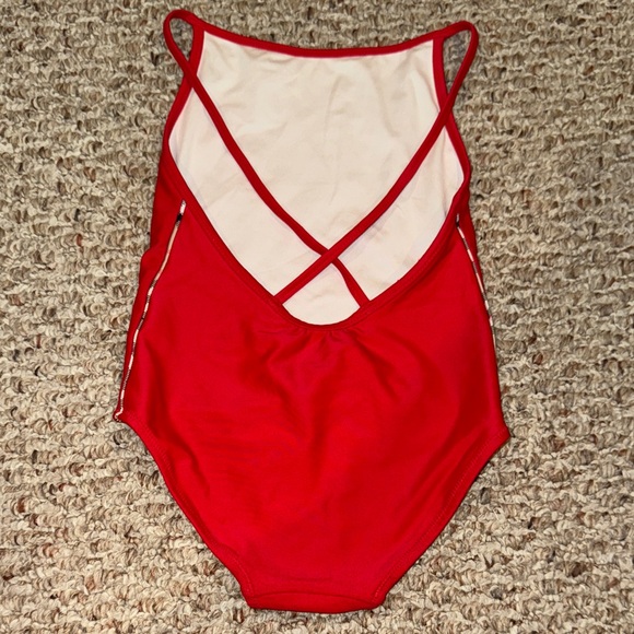 Red Burberry Children One-Piece Swimsuit with Crisscross Back - size 4Y